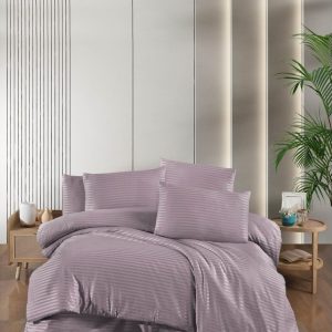 Fialové damaškové povlečení na dvoulůžko/prodloužené s prostěradlem/4dílné 200x220 cm – Mila Home