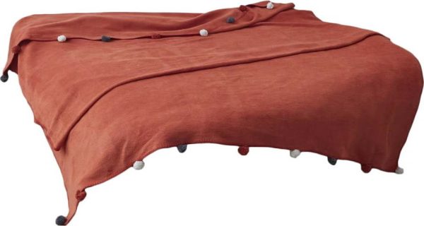 Fleecový přehoz v cihlové barvě 150x200 cm Pom Pom – Mijolnir