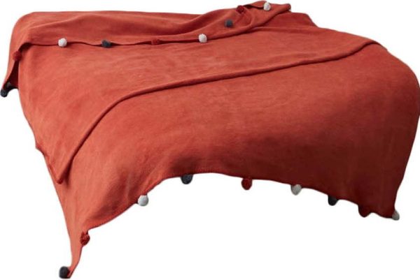Fleecový přehoz v cihlové barvě 200x220 cm Pom Pom – Mijolnir