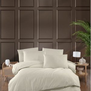 Krémové damaškové povlečení na dvoulůžko/prodloužené s prostěradlem/4dílné 200x220 cm – Mila Home