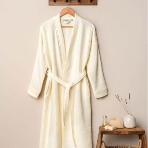 Krémový mušelínový župan velikost L/XL Kimono – Foutastic