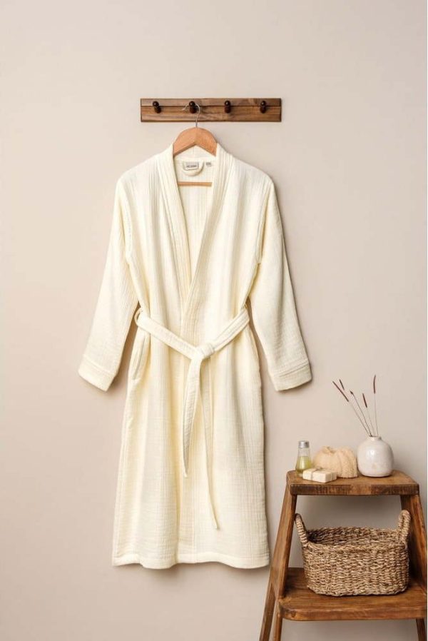 Krémový mušelínový župan velikost L/XL Kimono – Foutastic