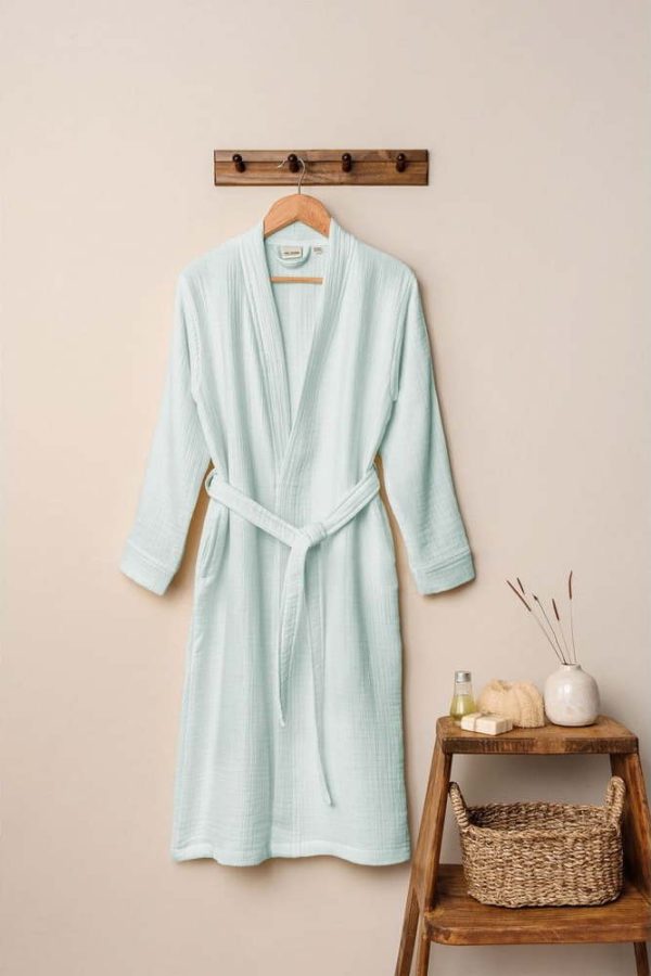 Mušelínový župan v mentolové barvě velikost L/XL Kimono – Foutastic