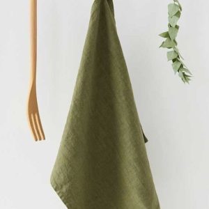 Olivově zelená lněná utěrka Linen Tales