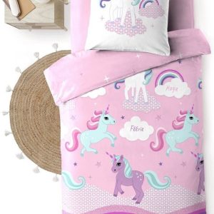 Růžové bavlněné dětské povlečení na jednolůžko 140x200 cm Licorne – douceur d'intérieur
