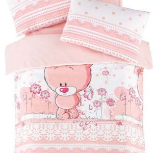 Růžové dětské povlečení do postýlky z bavlny Renforcé s prostěradlem/4dílné 100x150 cm Pinky – Mijolnir