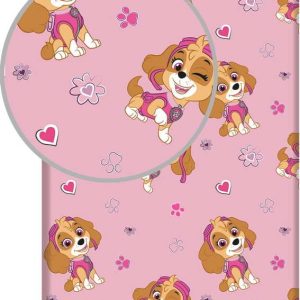 Růžové napínací bavlněné dětské prostěradlo na jednolůžko 90x200 cm Paw Patrol – Jerry Fabrics