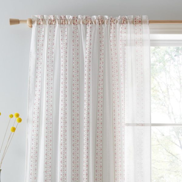 Růžovo-bílá záclona 140x229 cm Floral Stripe – Catherine Lansfield