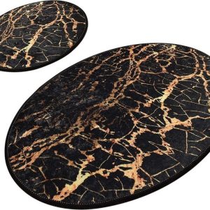 Sada 2 černých oválných koupelnových předložek Foutastic Gold Marble