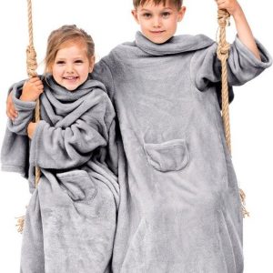 Šedá dětská televizní deka s rukávy DecoKing Lazykids