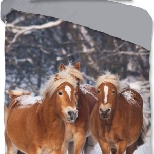 Šedé flanelové dětské povlečení na jednolůžko 140x200 cm Happy Horses – Good Morning