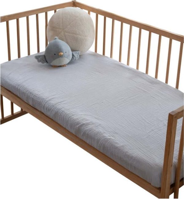 Šedé napínací mušelínové dětské prostěradlo do postýlky 60x120 cm Burumcuk – Mijolnir