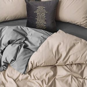 Šedo-béžové 4dílné prodloužené povlečení na dvoulůžko z bavlny Renforcé s prostěradlem 200x220 cm – Mila Home