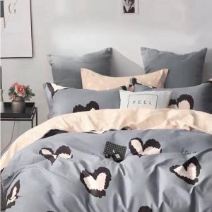 Šedo-béžové prodloužené povlečení na dvoulůžko z bavlny Renforcé s prostěradlem/4dílné 200x220 cm Double Heart – Mila Home