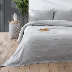 Šedý bavlněný set přehozu a povlaků na polštář 210x220 cm Sedef – Mijolnir