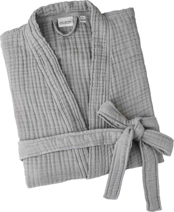 Šedý mušelínový župan velikost L/XL Kimono – Foutastic