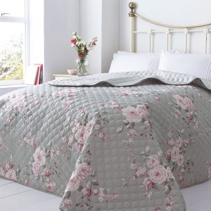 Šedý přehoz přes postel Catherine Lansfield Canterbury Rose