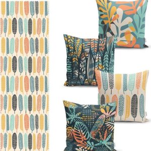 Set 4 ks povlaků na polštář a běhounu na stůl – Mila Home