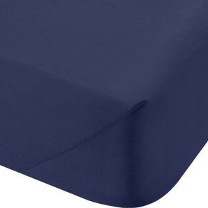 Tmavě modré napínací prostěradlo z bavlněného perkálu 185x200 cm Cotton Percale – Bianca