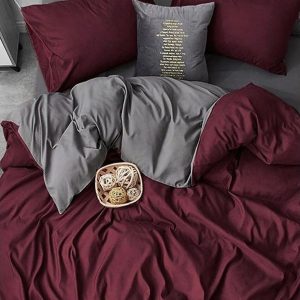 Vínovo-šedé bavlněné povlečení na dvoulůžko/prodloužené s prostěradlem 200x220 cm – Mila Home