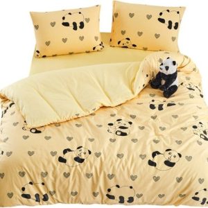 Žluté povlečení na jednolůžko/prodloužené s prostěradlem/3dílné 160x220 cm Panda – Mila Home
