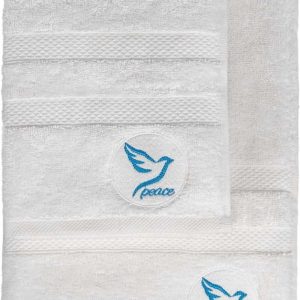 Bílé froté bavlněné ručníky a osušky v sadě 2 ks Peace – Foutastic