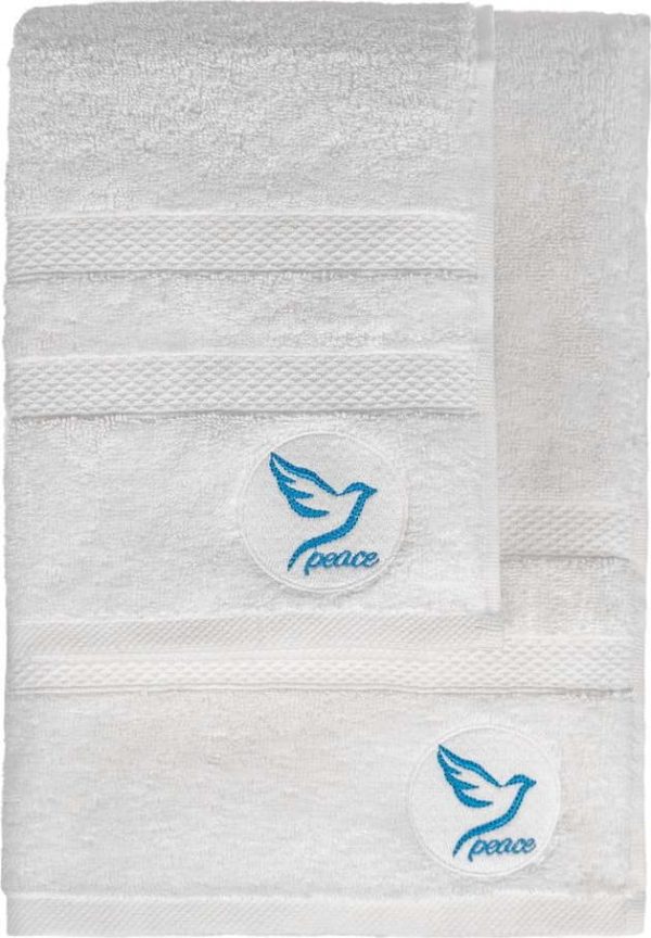 Bílé froté bavlněné ručníky a osušky v sadě 2 ks Peace – Foutastic