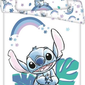 Bílé/modré bavlněné dětské povlečení do postýlky 135x100 cm Lilo and Stitch "Rainbow" – Jerry Fabrics