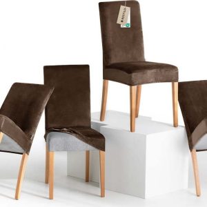 Hnědé napínací potahy v sadě 4 ks na židli 48 cm Sento – Restilo