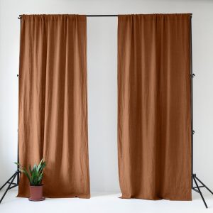 Hnědý lněný závěs 140x170 cm Hazelnut – Linen Tales