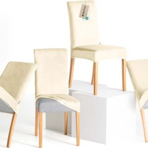 Krémové napínací potahy v sadě 4 ks na židli 48 cm Sento – Restilo