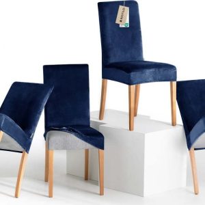 Modré napínací potahy v sadě 4 ks na židli 48 cm Sento – Restilo