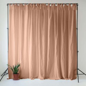 Růžový/hnědý lněný závěs 140x250 cm Cafe Creme – Linen Tales