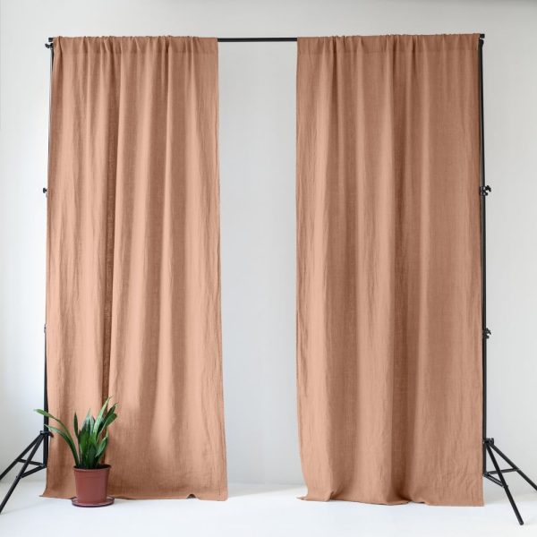 Růžový/hnědý lněný závěs 140x330 cm Cafe Creme – Linen Tales