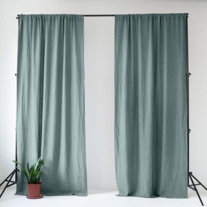 Šedomodrý lněný závěs 140x170 cm Blue Fog – Linen Tales