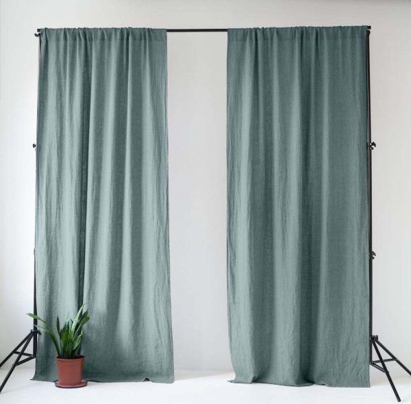 Šedomodrý lněný závěs 140x170 cm Blue Fog – Linen Tales