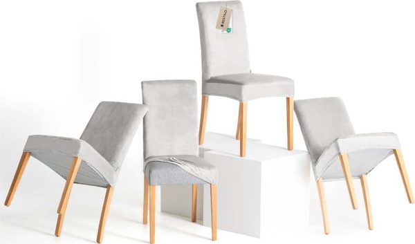 Světle šedé napínací potahy v sadě 4 ks na židli 48 cm Sento – Restilo