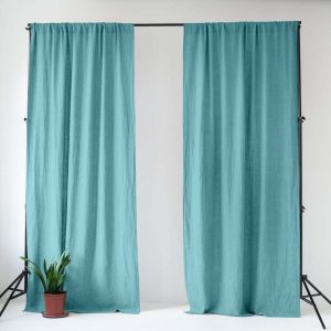 Tyrkysový lněný závěs 140x300 cm Coastal Blue – Linen Tales