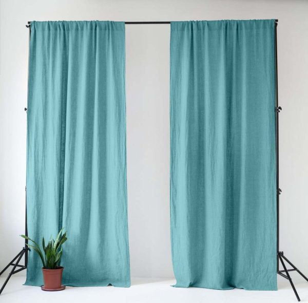 Tyrkysový lněný závěs 140x330 cm Coastal Blue – Linen Tales