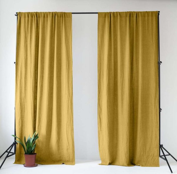 Žlutý lněný závěs 140x300 cm Lemon Curry – Linen Tales