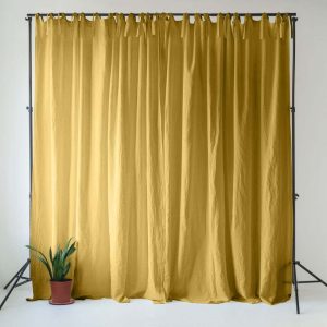 Žlutý lněný závěs 140x330 cm Lemon Curry – Linen Tales