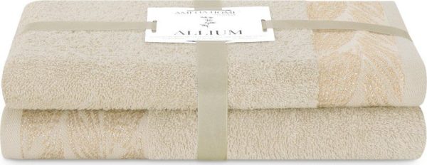 Béžové froté bavlněné ručníky a osušky v sadě 2 ks Allium – Restilo