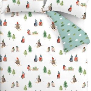Bílé flanelové povlečení na dvoulůžko/prodloužené 230x220 cm Snowy Penguin – Catherine Lansfield