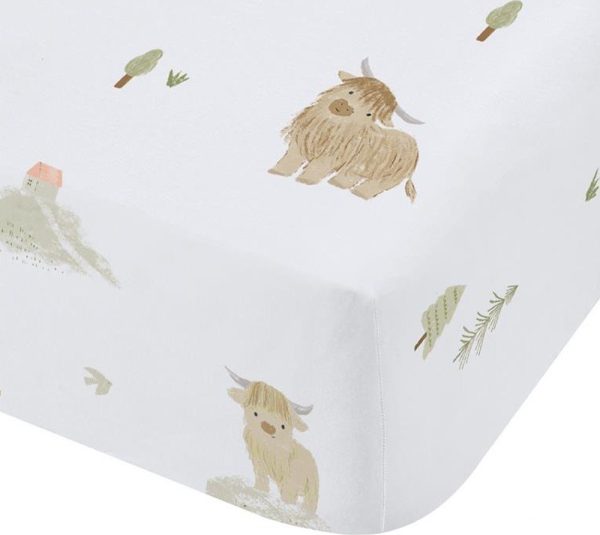 Bílé napínací bavlněné dětské prostěradlo na jednolůžko 90x190 cm Mini Moo Cow – Bianca