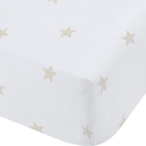 Bílé/béžové napínací bavlněné dětské prostěradlo na jednolůžko 90x190 cm Mini Star & Stripes – Bianca