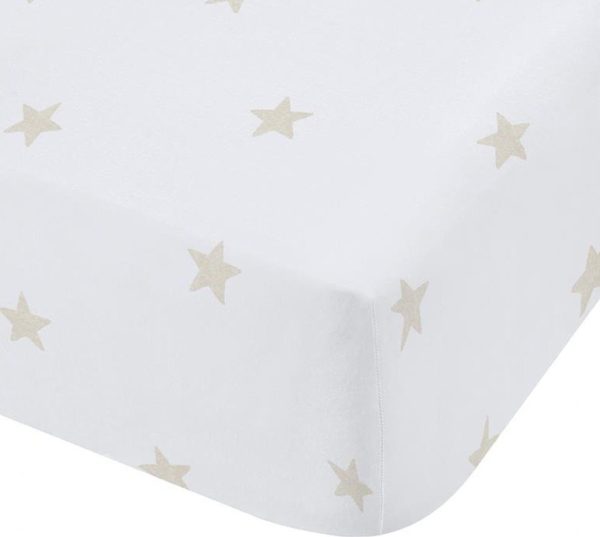Bílé/béžové napínací bavlněné dětské prostěradlo na jednolůžko 90x190 cm Mini Star & Stripes – Bianca