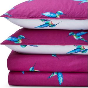 Bílé/fialové bavlněné povlečení na dvoulůžko/prodloužené 230x220 cm Hummingbird – Their Nibs