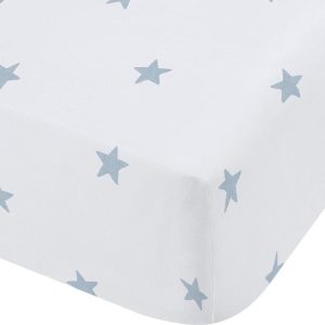 Bílé/modré napínací bavlněné dětské prostěradlo na jednolůžko 90x190 cm Mini Star & Stripes – Bianca