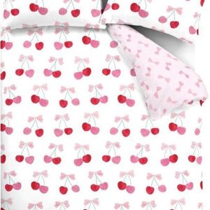 Bílé/růžové povlečení na dvoulůžko/prodloužené 230x220 cm Cherries and Bows – Catherine Lansfield