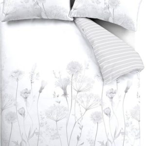 Bílé/šedé povlečení na dvoulůžko/prodloužené 230x220 cm Meadowsweet Floral – Catherine Lansfield